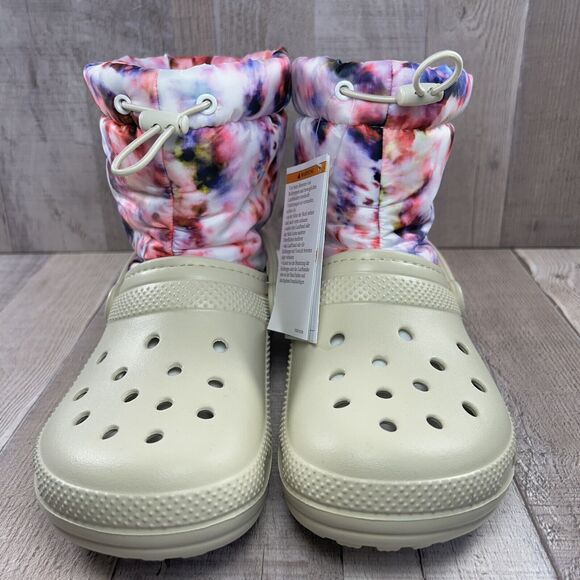 Crocs Classic Lined Neo Puff Tie Dye Boot Pull On Women's Size 6 Bone Beige Pink - Picture 4 of 13
